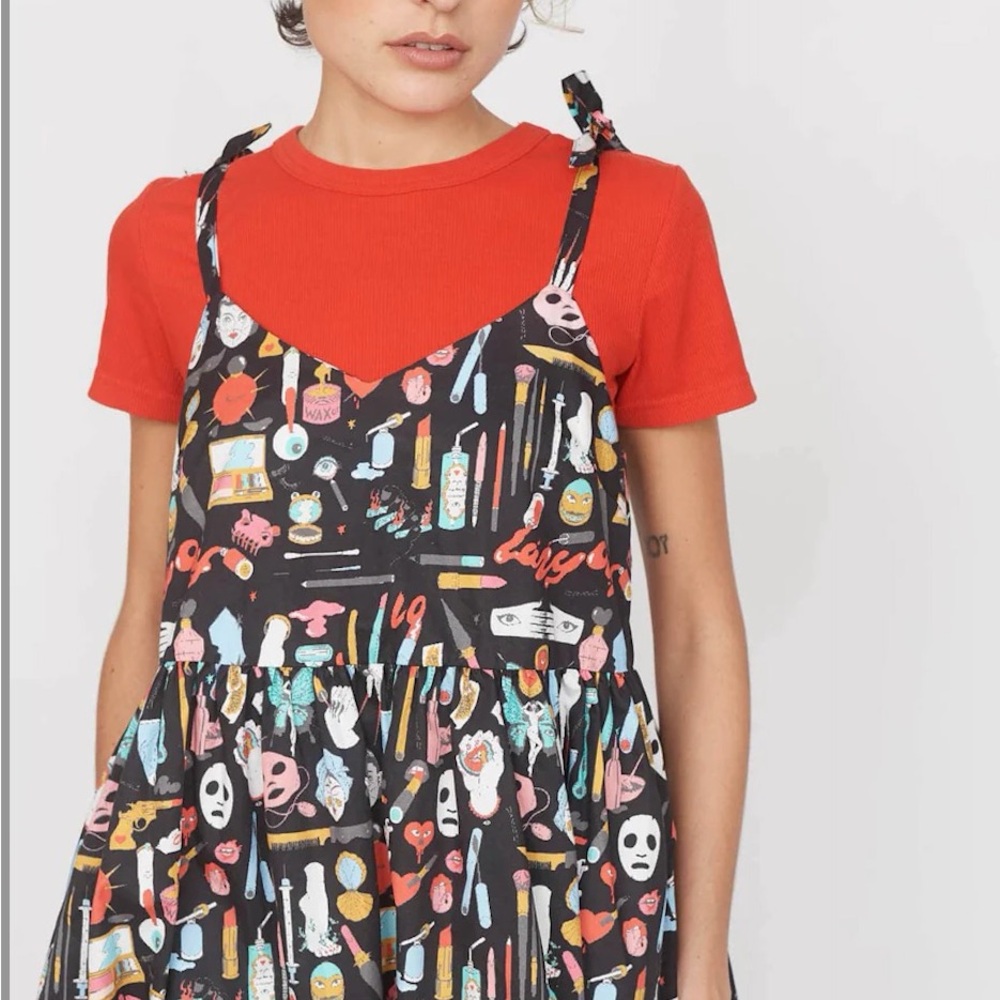 Lazy Oaf Black Multi Cosmetic Print Midi Dress NWOT - Picture 4 of 8